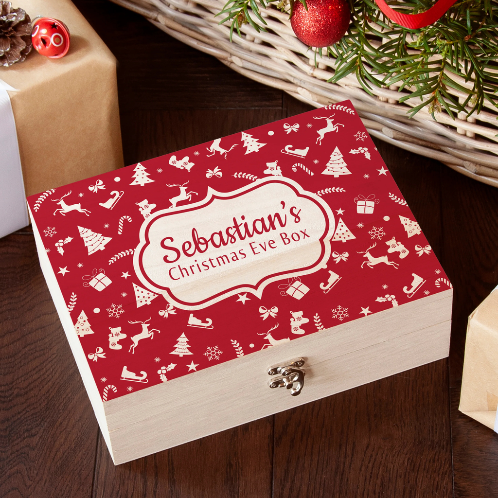 Personalised Festive Pattern Christmas Eve Box