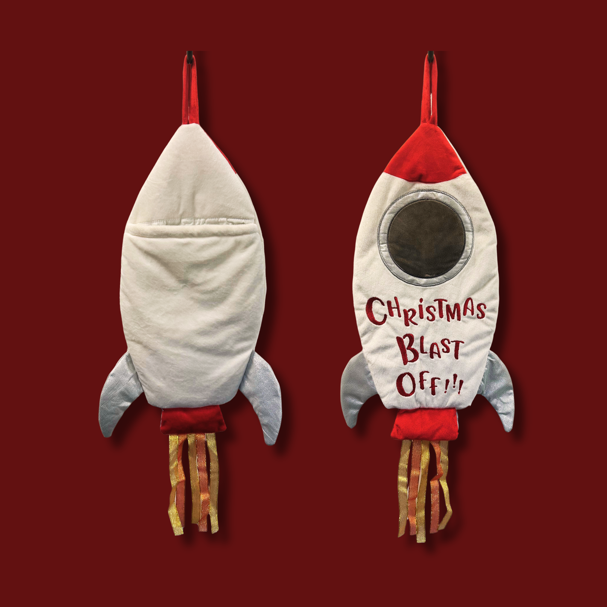 Personalised Blast Off Rocket Christmas Stocking