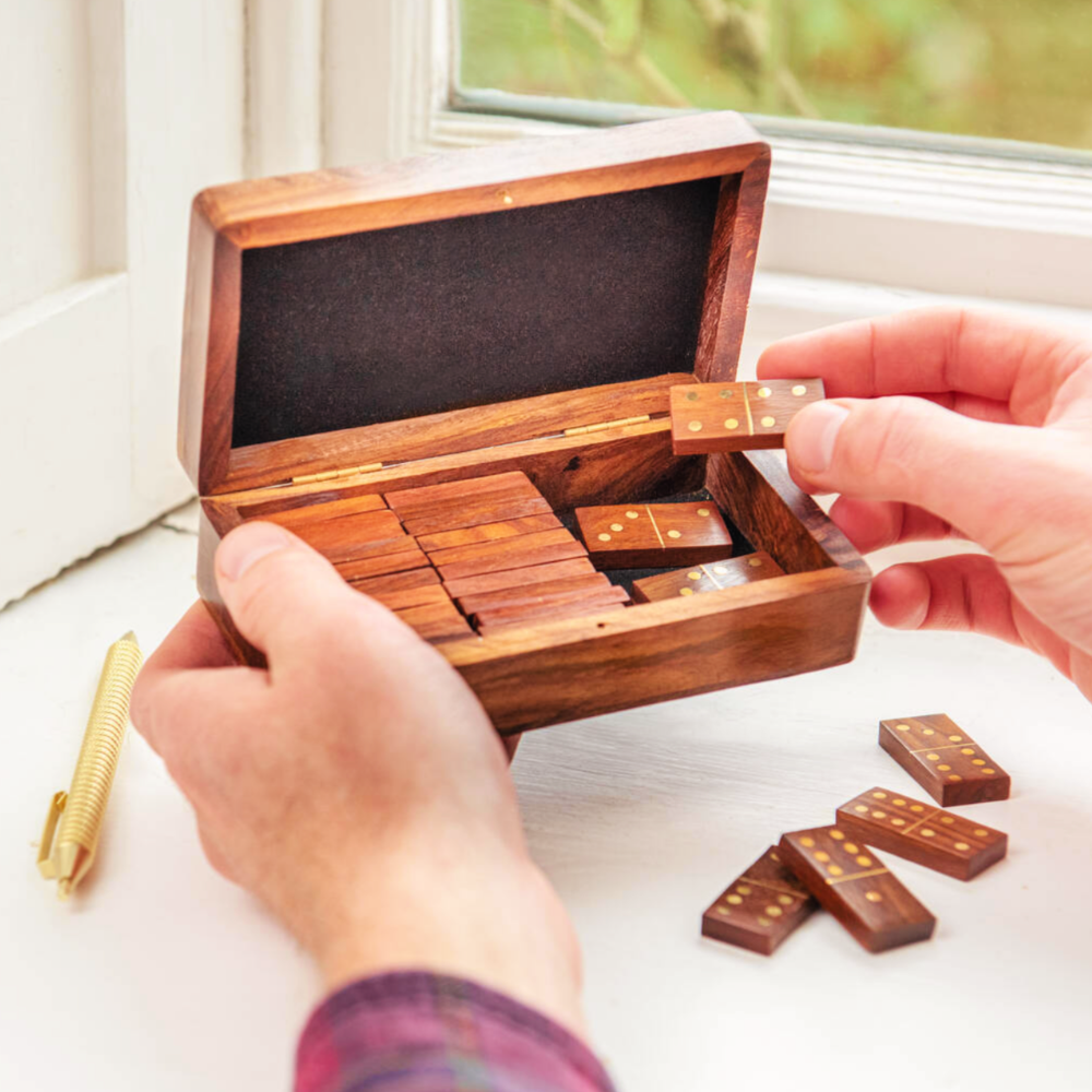 Personalised Rosewood Domino Set with Brass Inlay