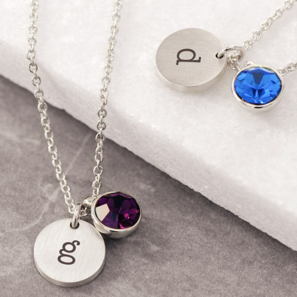 Personalised Monogram Silver Birthstone Necklace