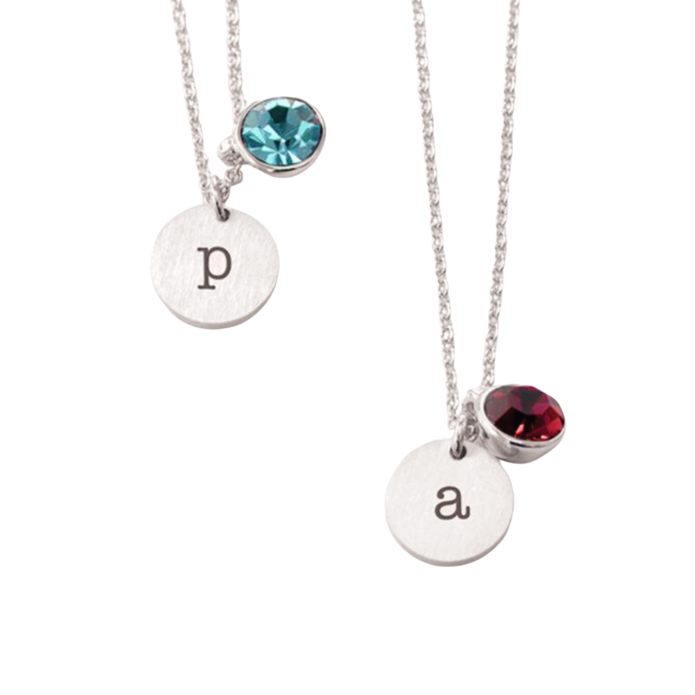Personalised Monogram Silver Birthstone Necklace