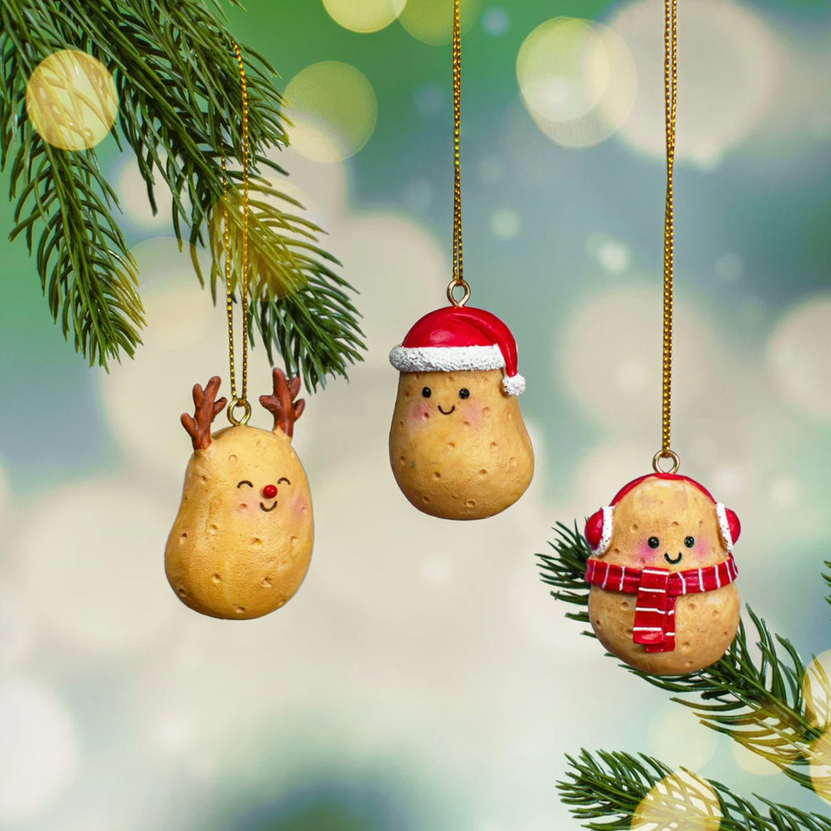 Set of 3 Happy Potato Christmas Bauble