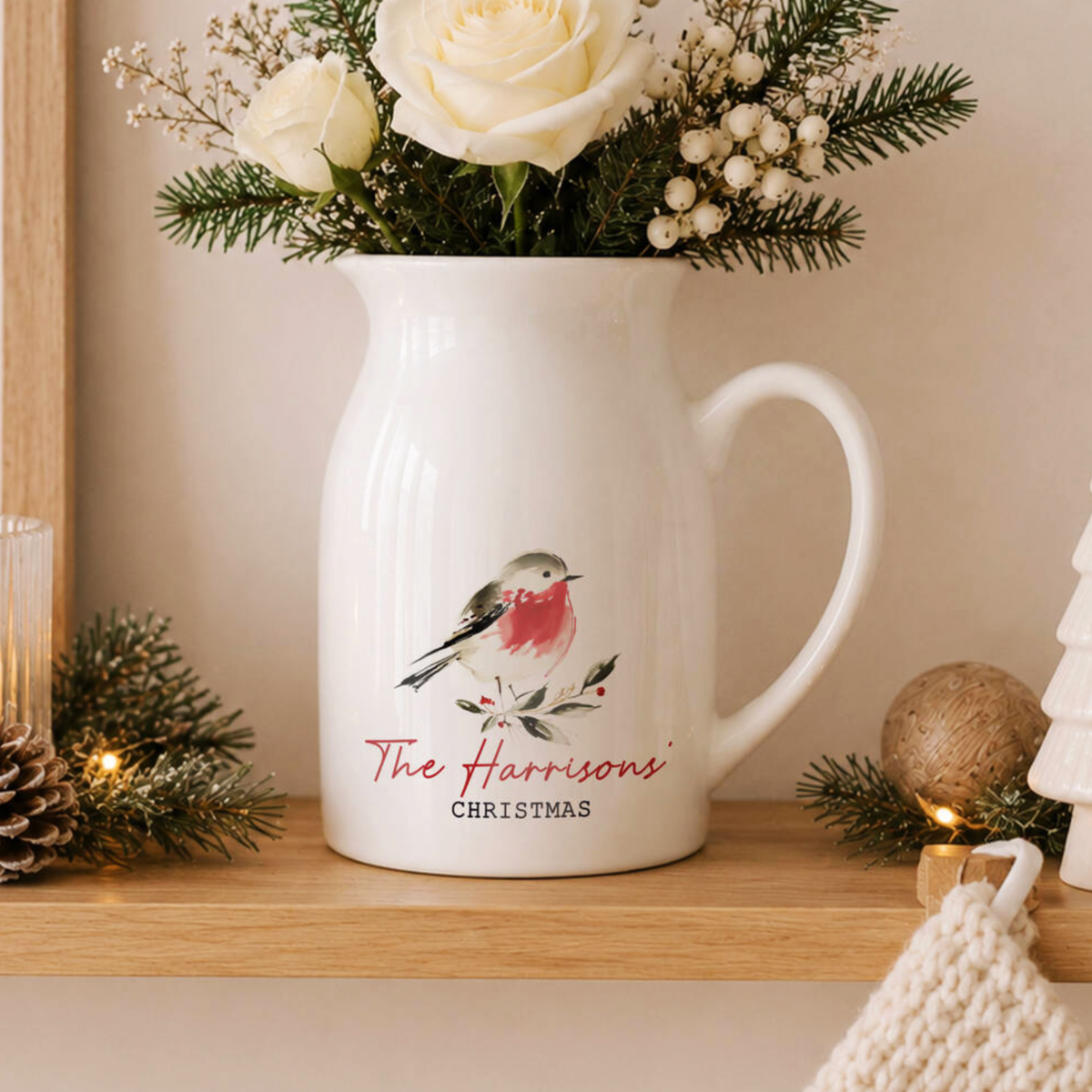 Personalised Christmas Robin Vase