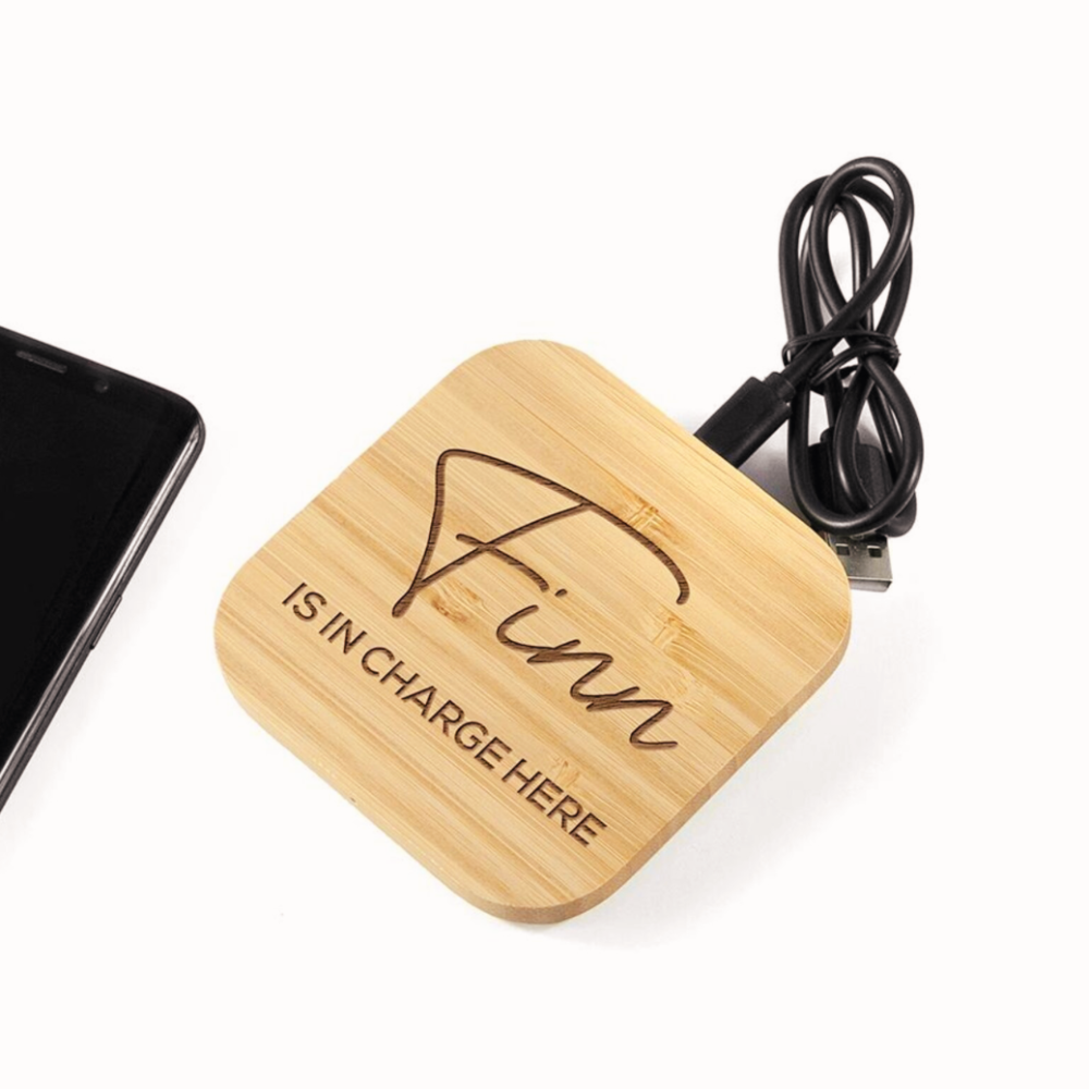 Personalised Bamboo Wireless Phone Charger