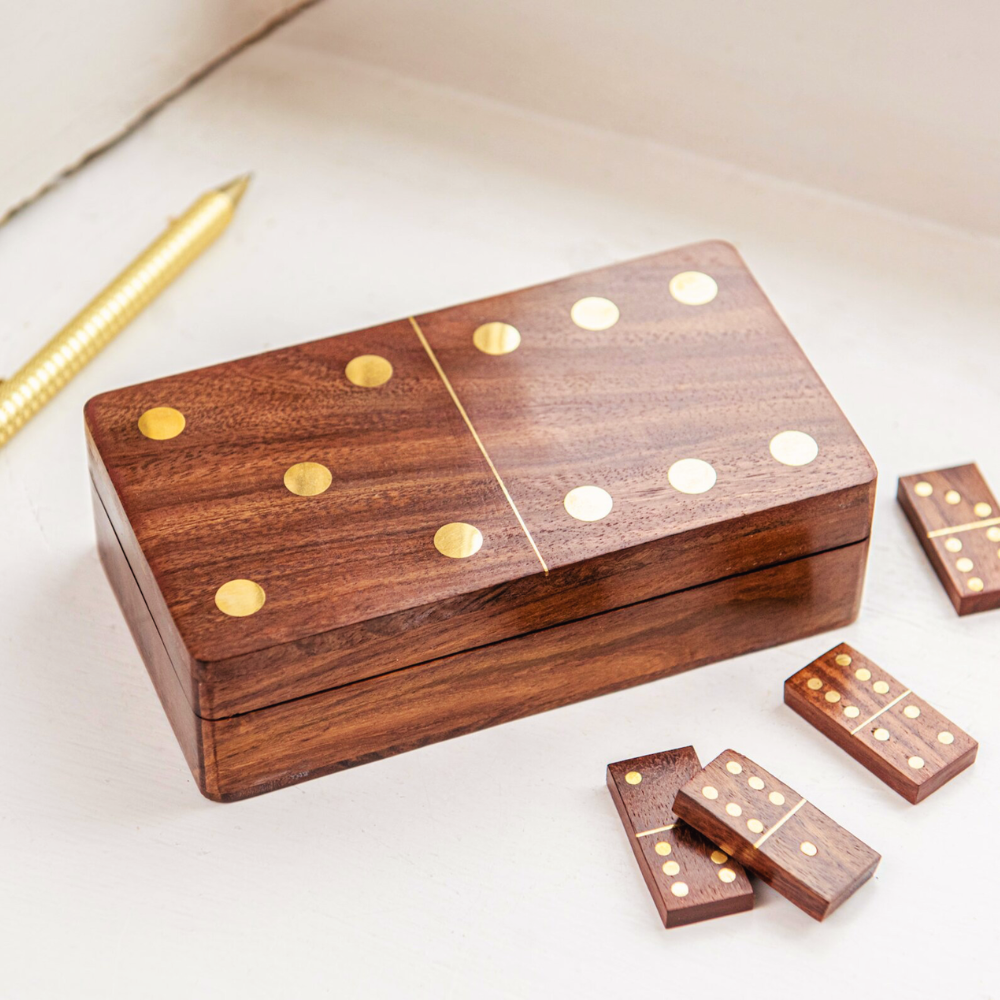Personalised Rosewood Domino Set with Brass Inlay