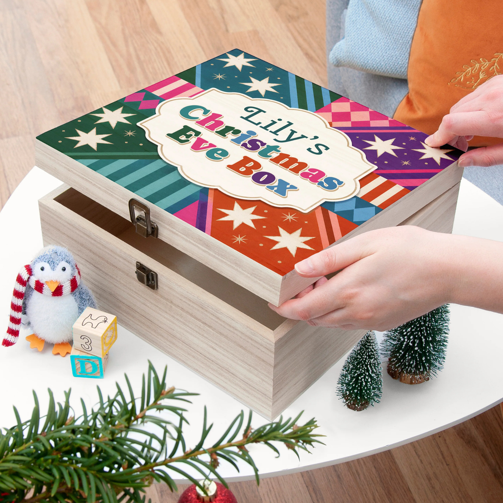 Personalised Colourful Geometric Stars Christmas Eve Box