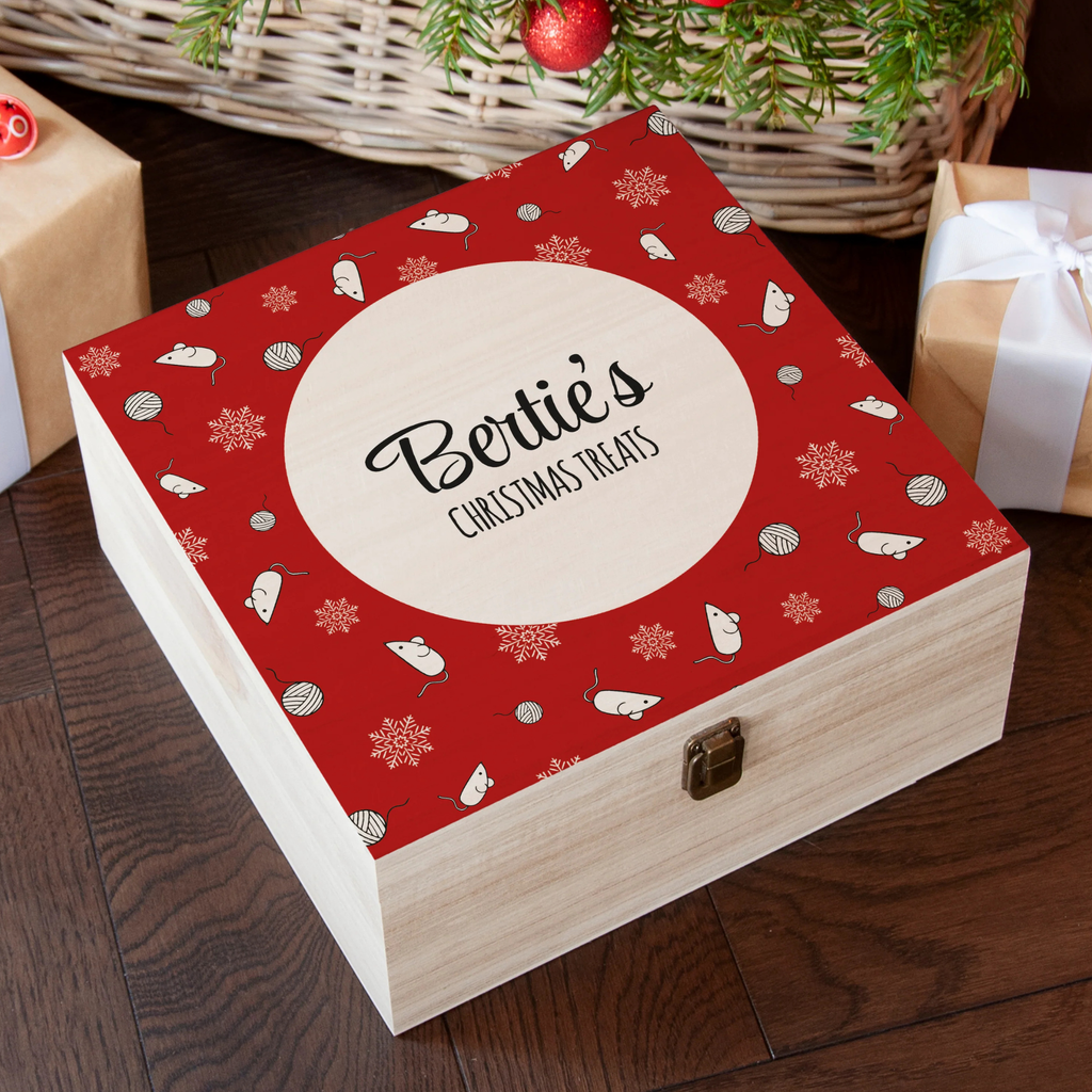Personalised Cat Treats Christmas Box