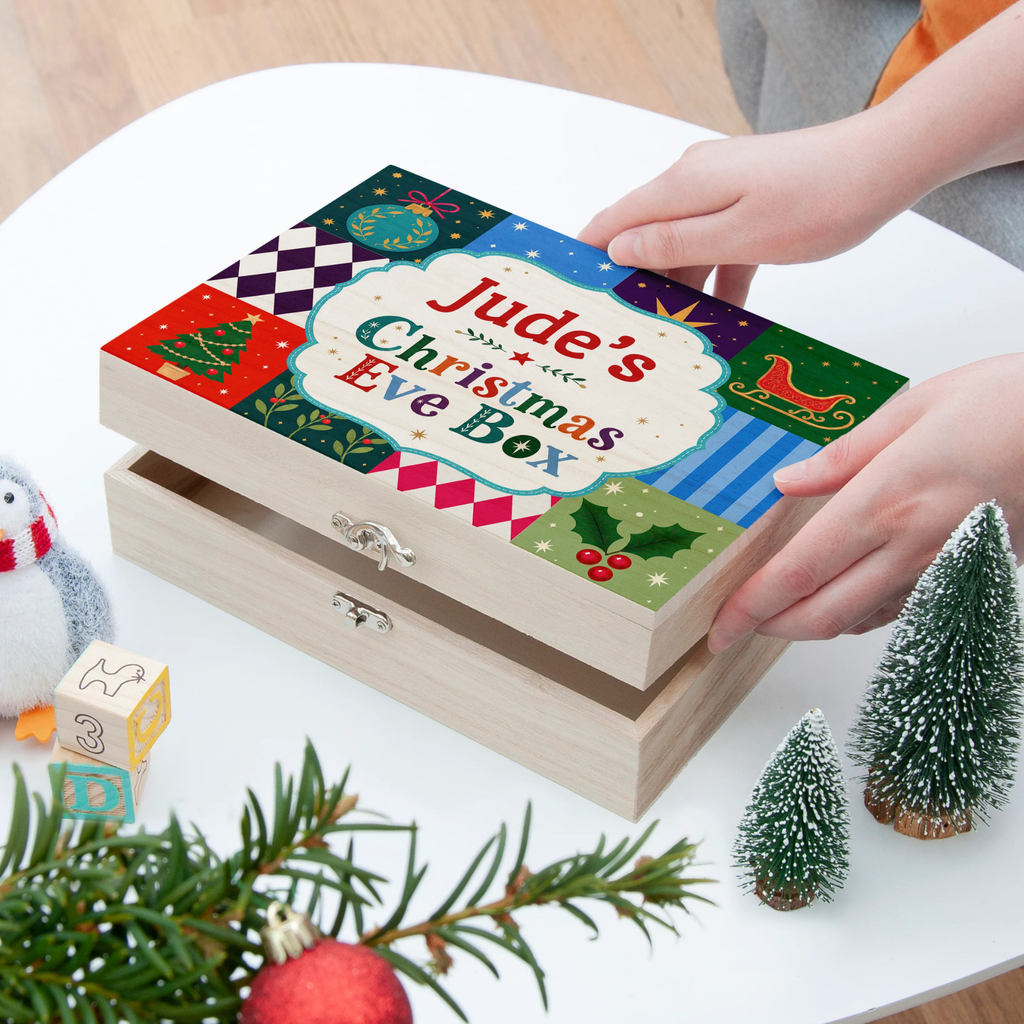 Personalised Festive Patchwork Christmas Eve Box