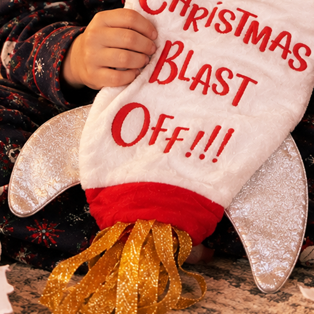 Personalised Blast Off Rocket Christmas Stocking