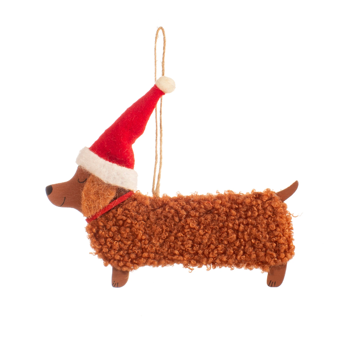 Festive Woolly Dachshund Hanging Decoration