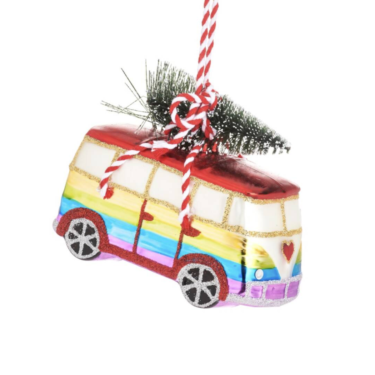 Rainbow Camper Van Glass Christmas Bauble