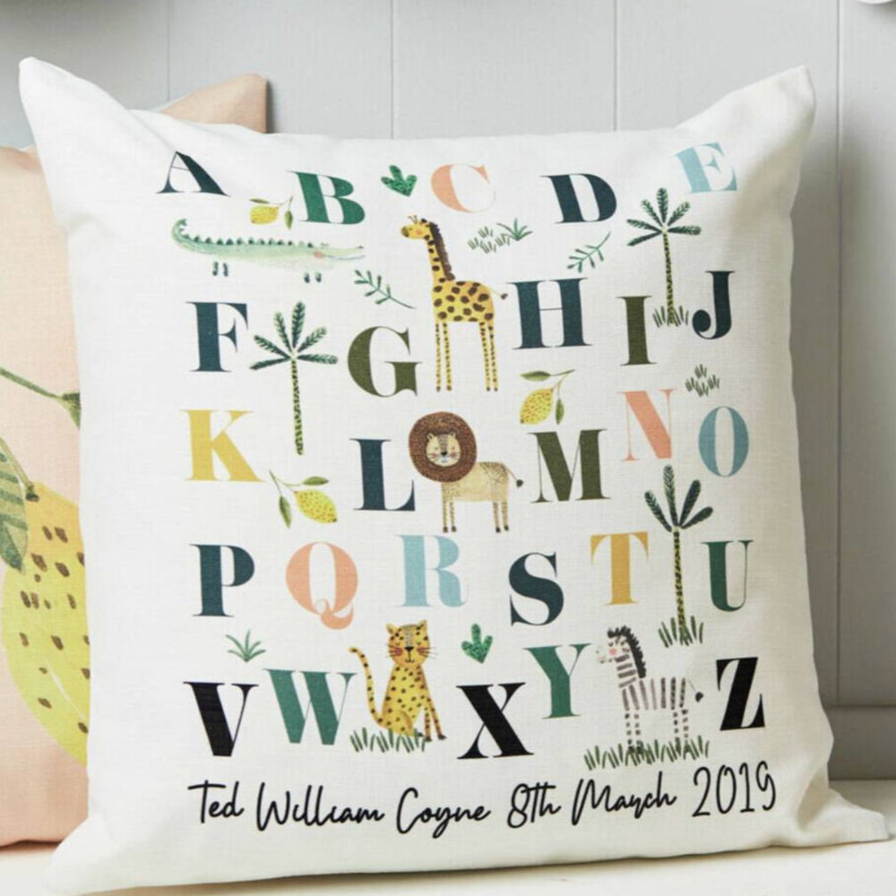 Personalised Safari Animals Alphabet Cushion Cover