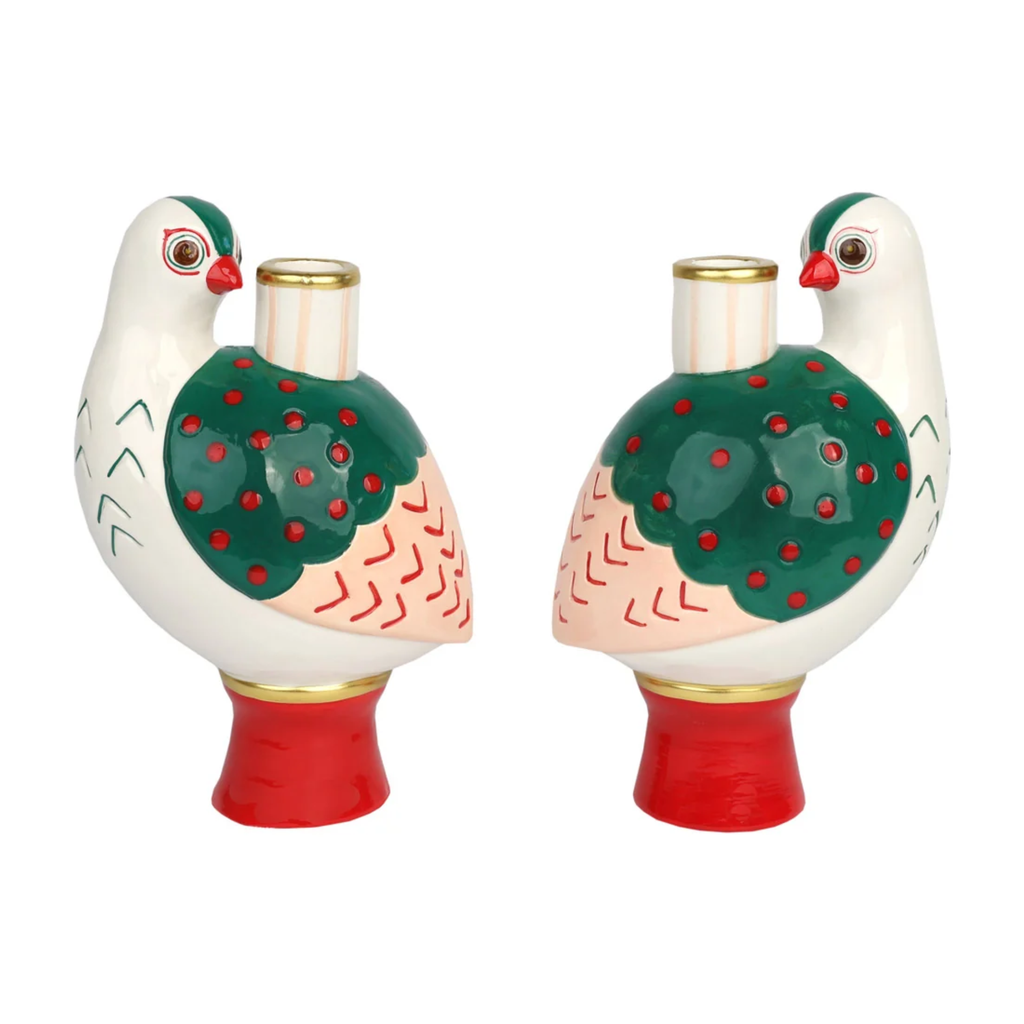 Hand-Painted Bird Ceramic Candle Holder