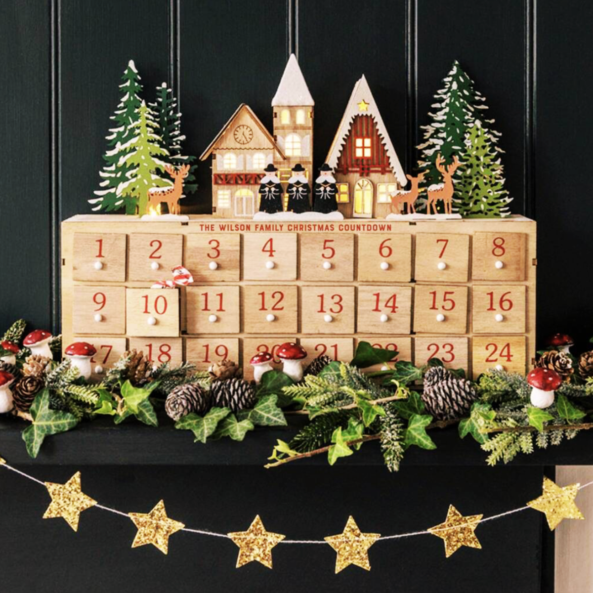 Reusable Wooden Advent Calendar With LED Lights