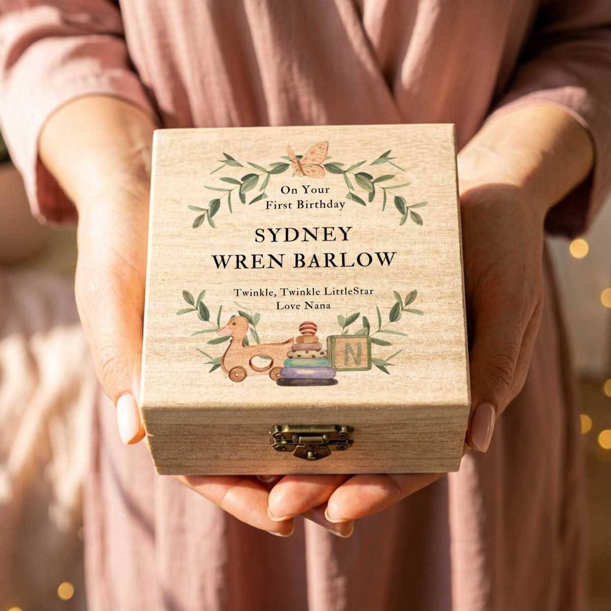 Personalised Christening Keepsake Wooden Jewellery Box