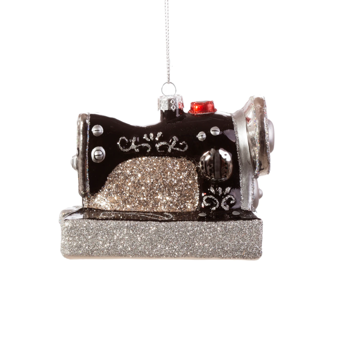 Sparkly Retro Sewing Machine Glass Christmas Bauble