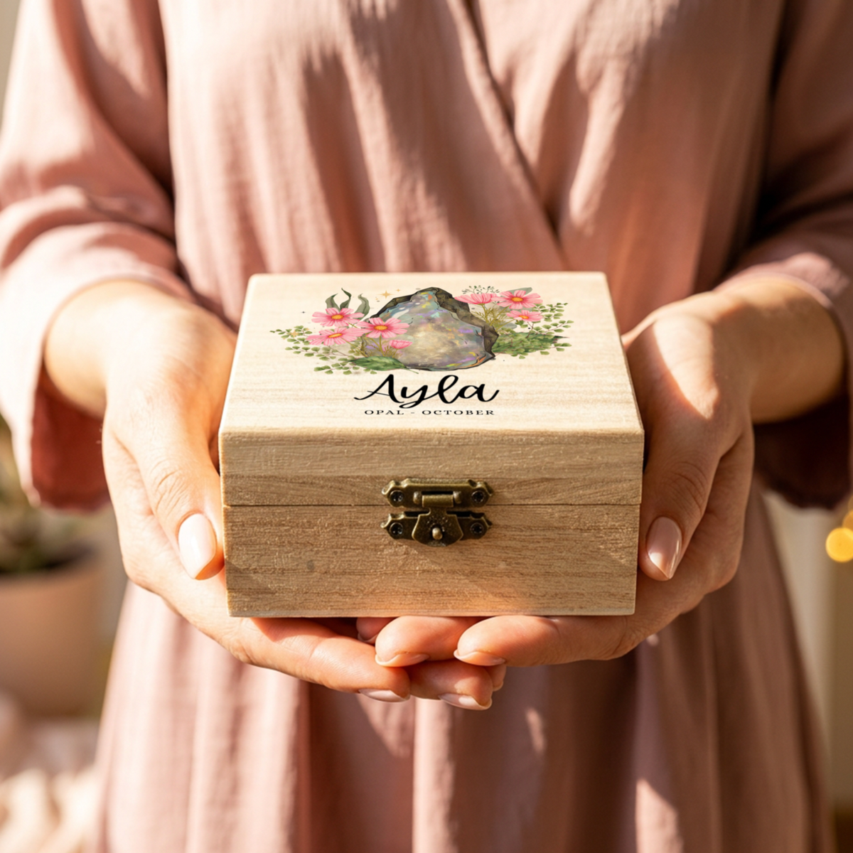 Personalised Birth Stone Wooden Jewellery Box