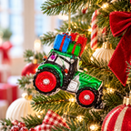 Festive Green Tractor with Presents Christmas Bauble