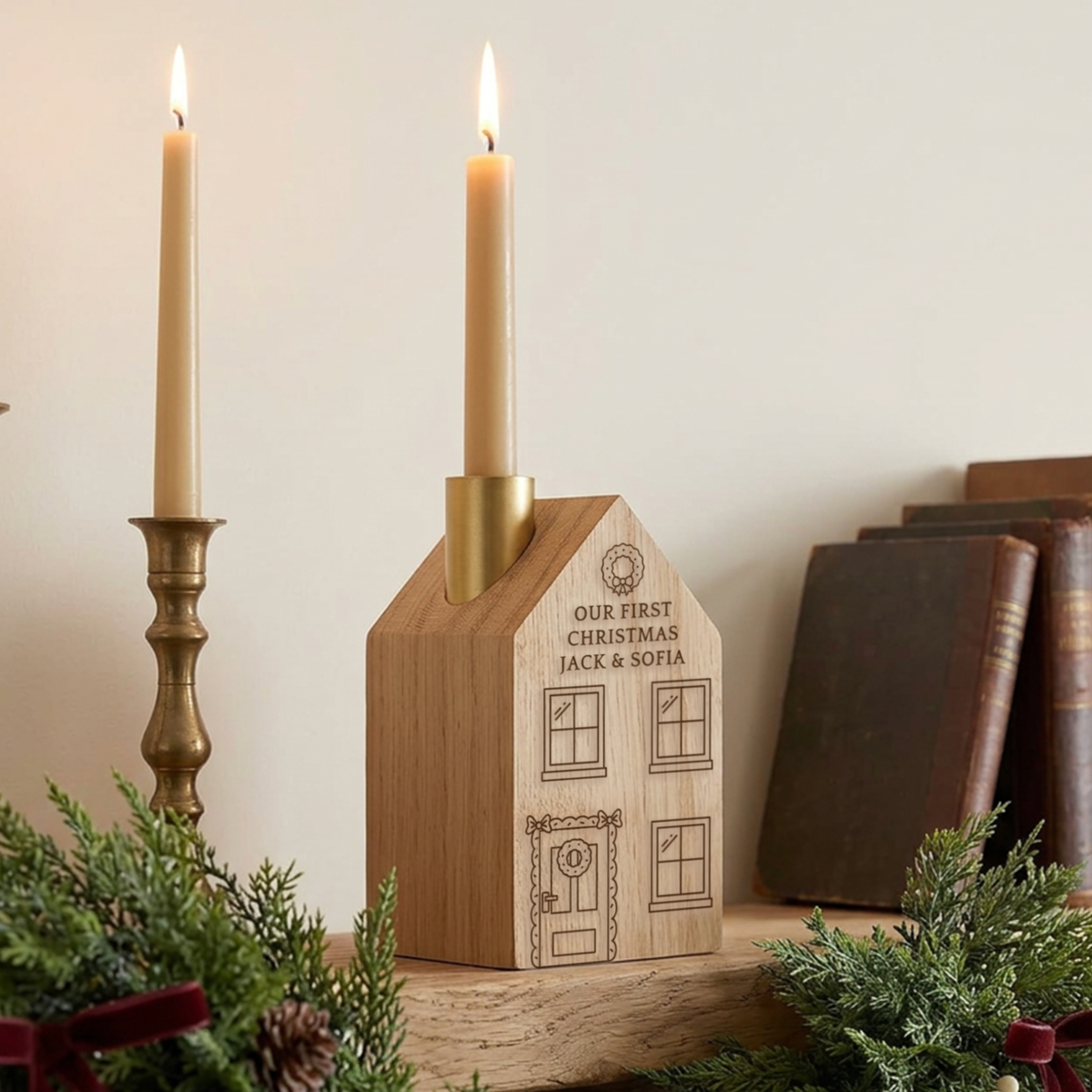 Personalised Wooden House Candle Holder