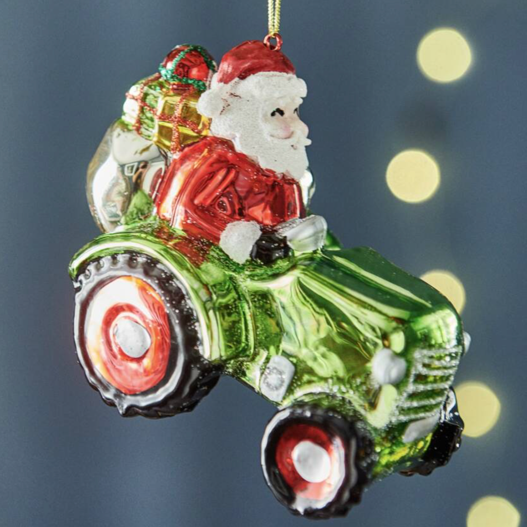 Santa Driving a Tractor Christmas Bauble