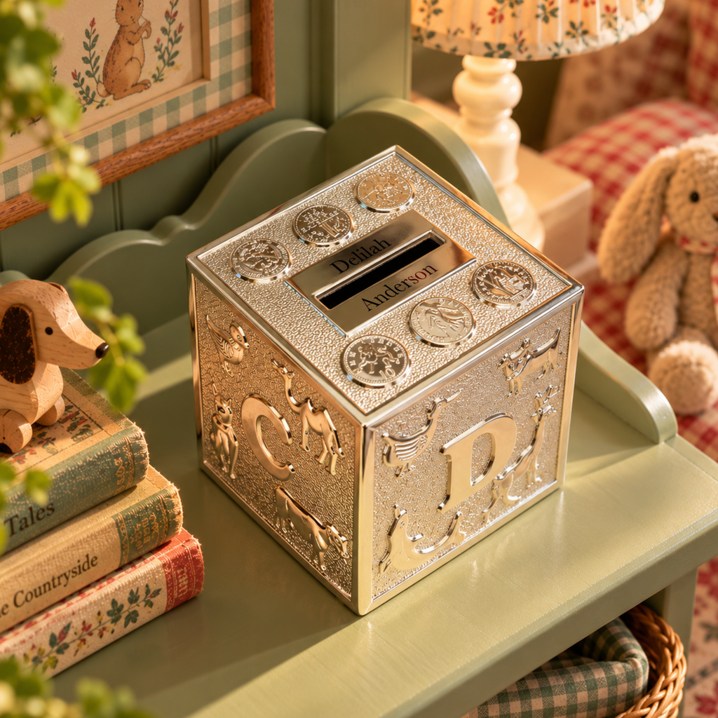 Personalised Silver Plated ABC Baby Money Box