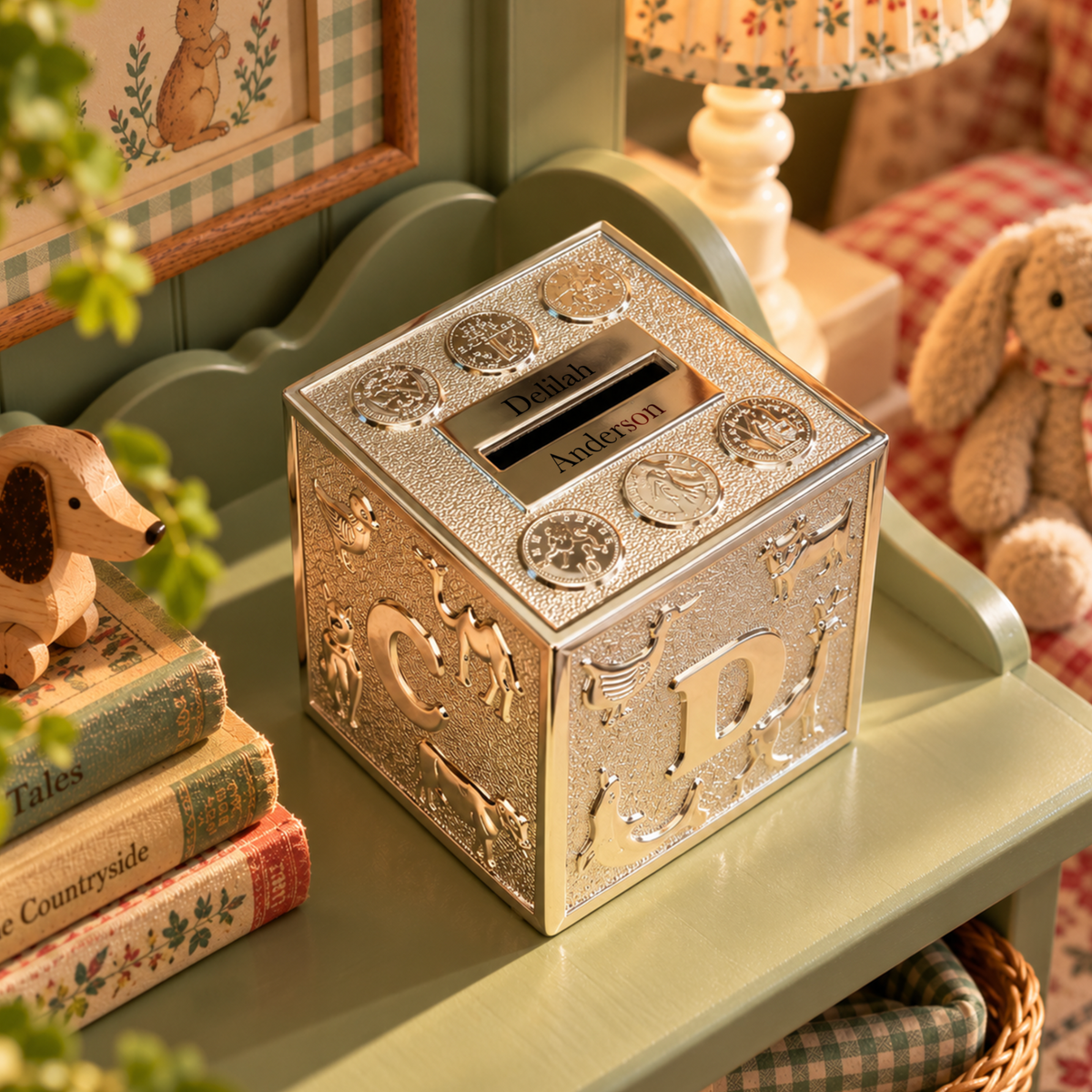 Personalised Silver Plated ABC Baby Money Box
