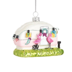 Pink Flamingo Caravan Glass Christmas Bauble
