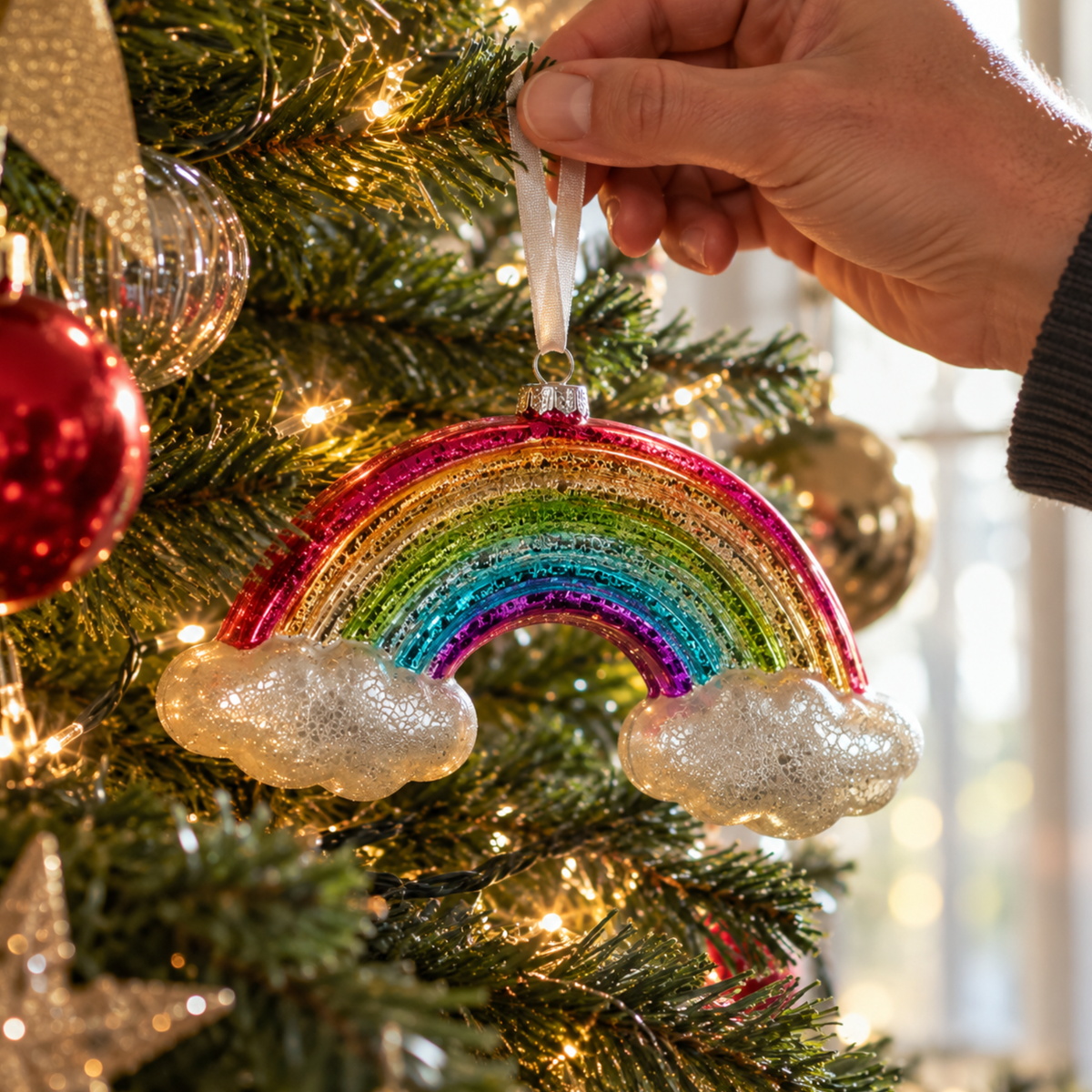 Rainbow with Clouds Christmas Bauble