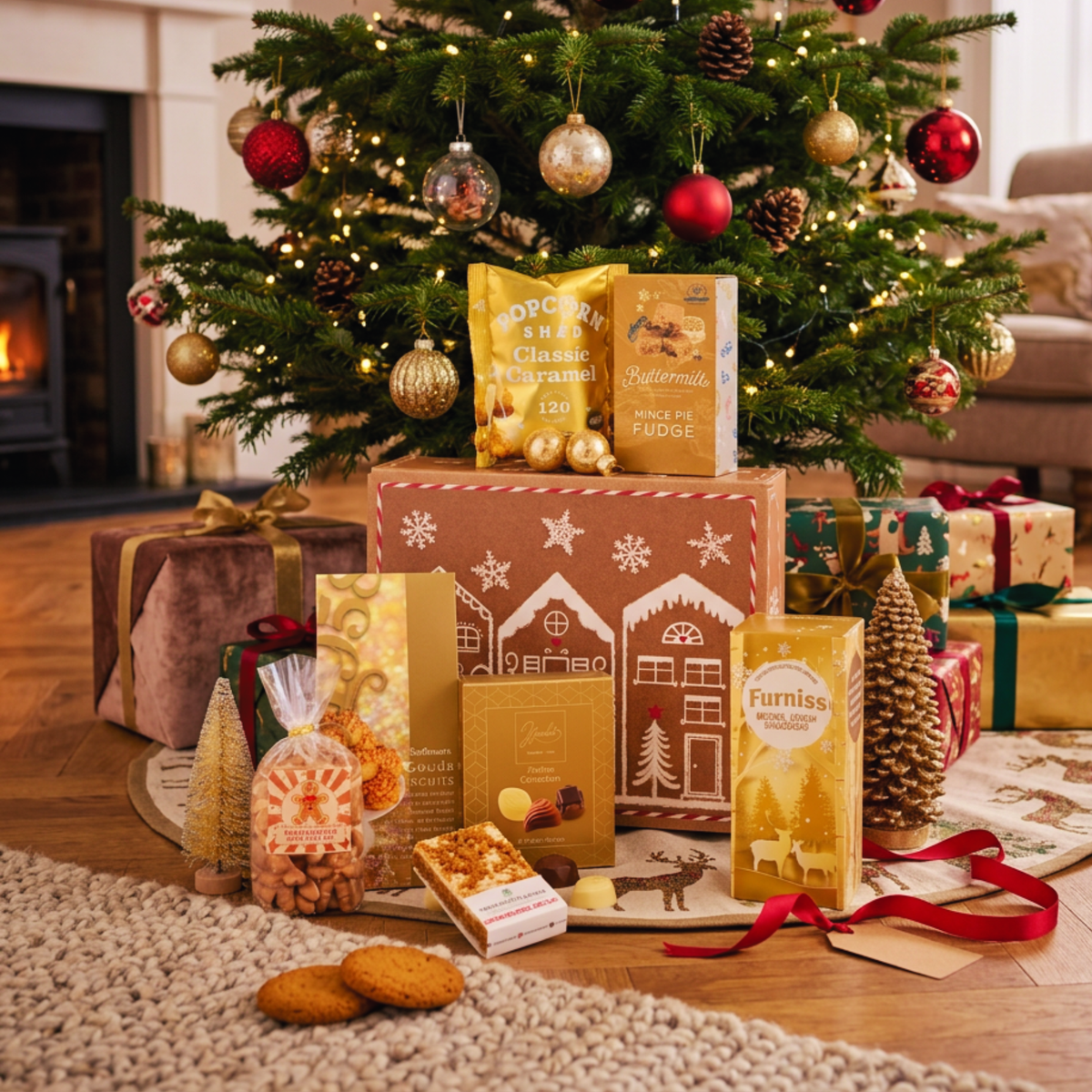 Gingerbread Christmas Gift Box Festive Biscuits Chocolate & Mince Pie Fudge Hamper
