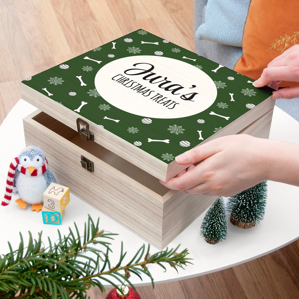 Personalised Dog Christmas Treats Wooden Box