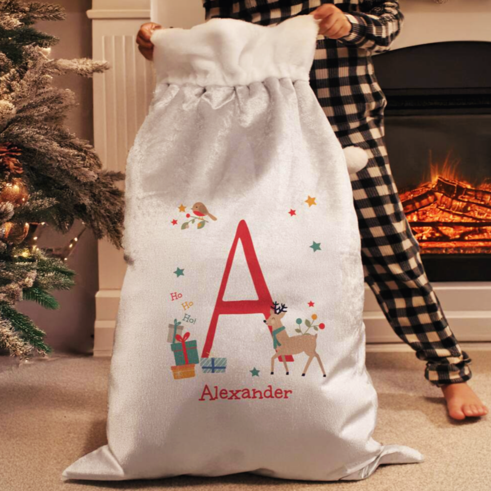 Personalised Initial Reindeer Christmas Sack