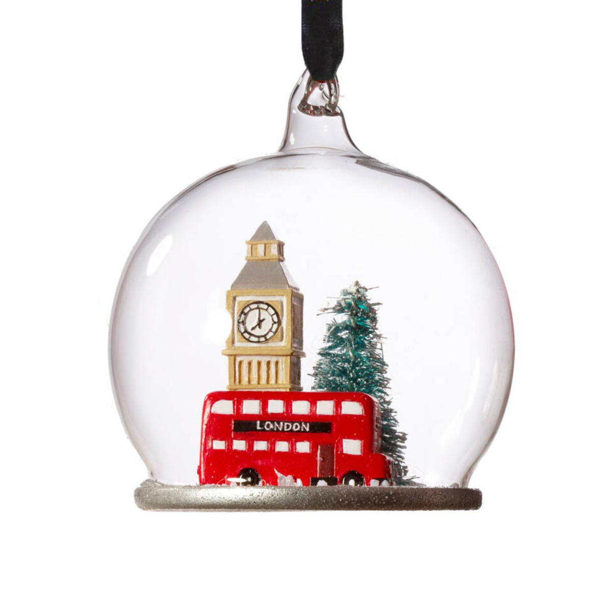 Personalised London Scene Glass Dome Christmas Bauble