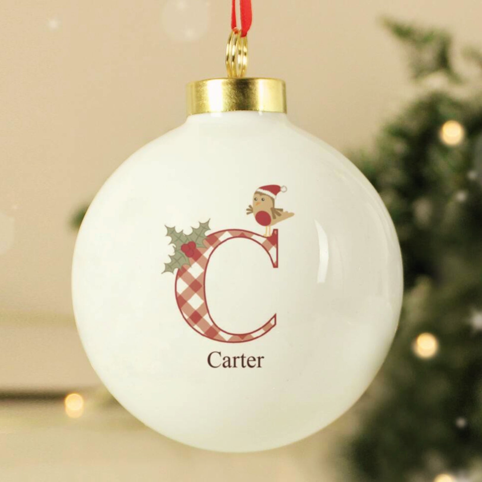 Personalised Initial Little Robin Bauble