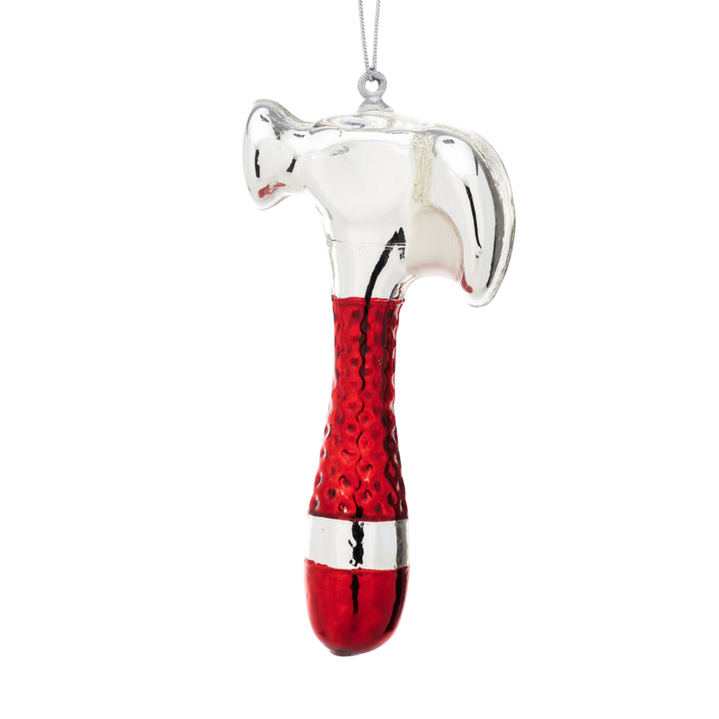 Red and Silver Hammer Glass Christmas Bauble