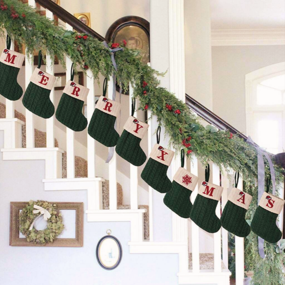 Mini Knitted Green Letter Christmas Stocking