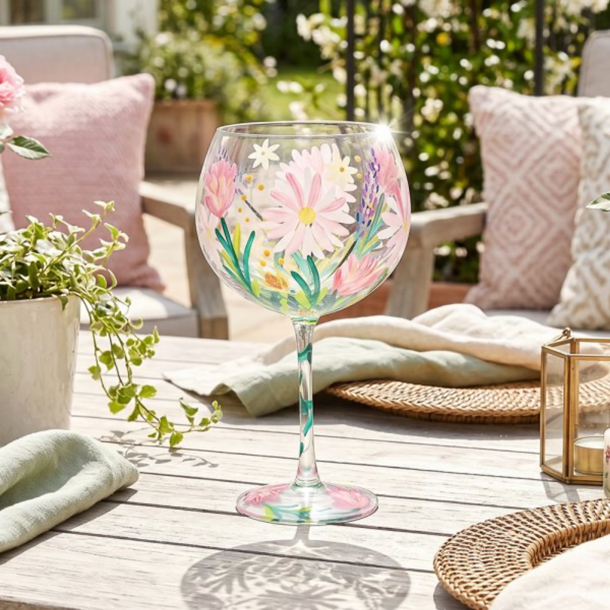 Hand-Painted Cottage Garden Gin Glass