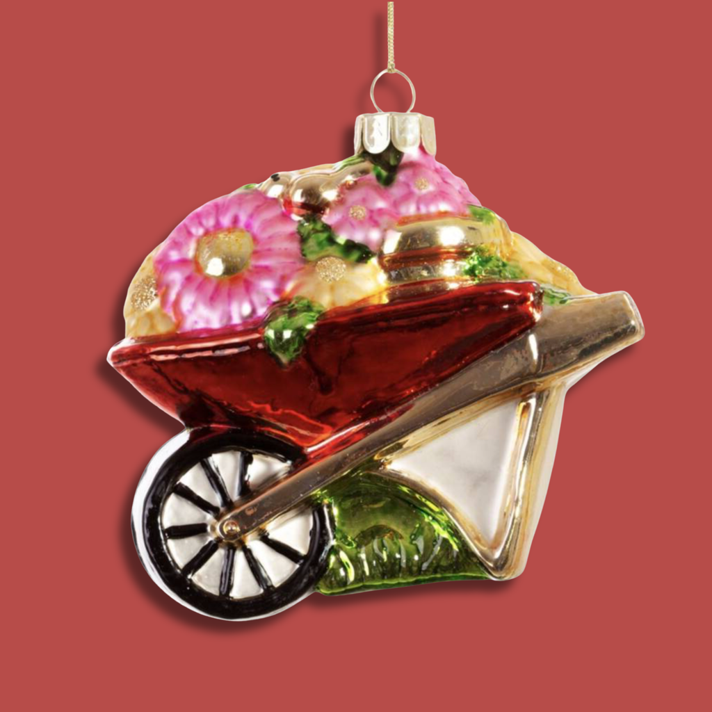 Personalised Ribbon Glass Wheelbarrow Christmas Bauble