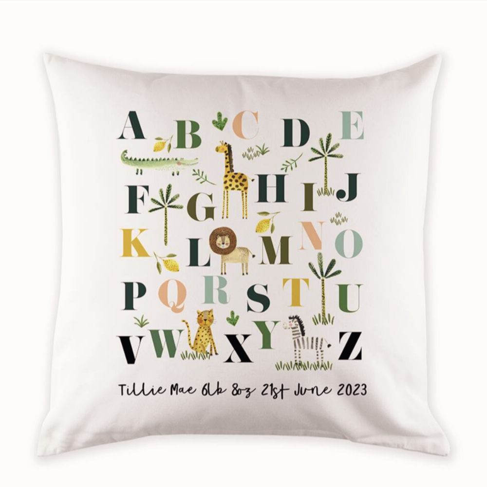 Personalised Safari Animals Alphabet Cushion Cover