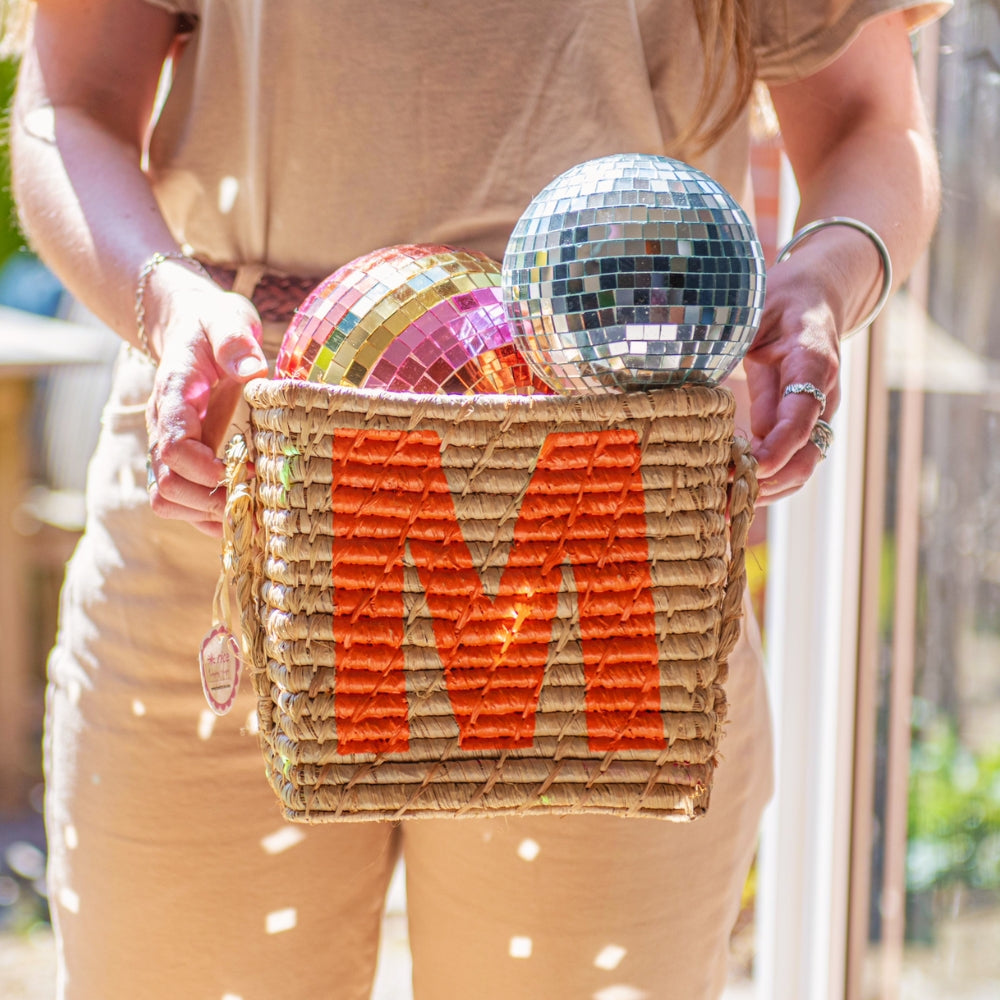 Alphabet Raffia Storage Basket
