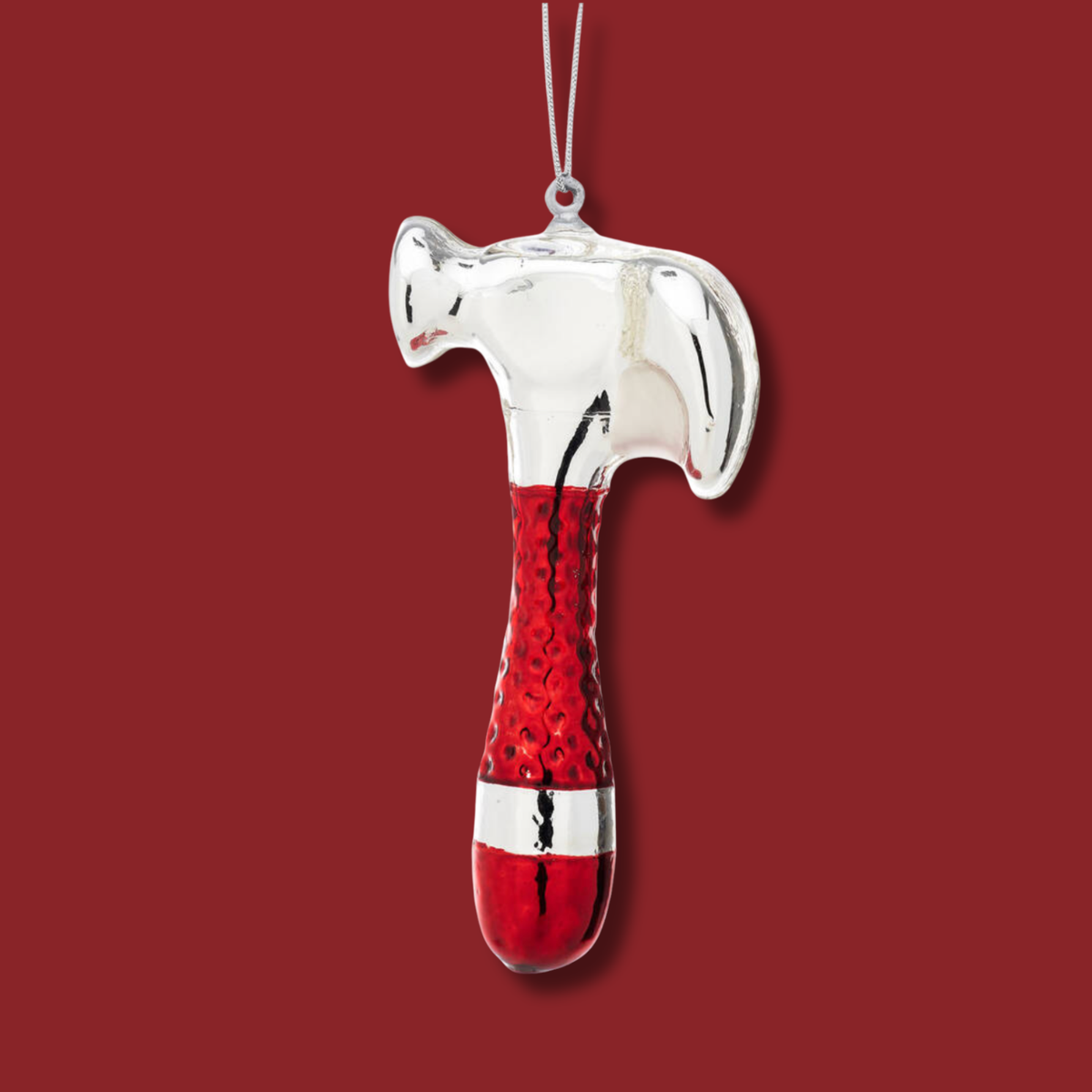 Red and Silver Hammer Glass Christmas Bauble