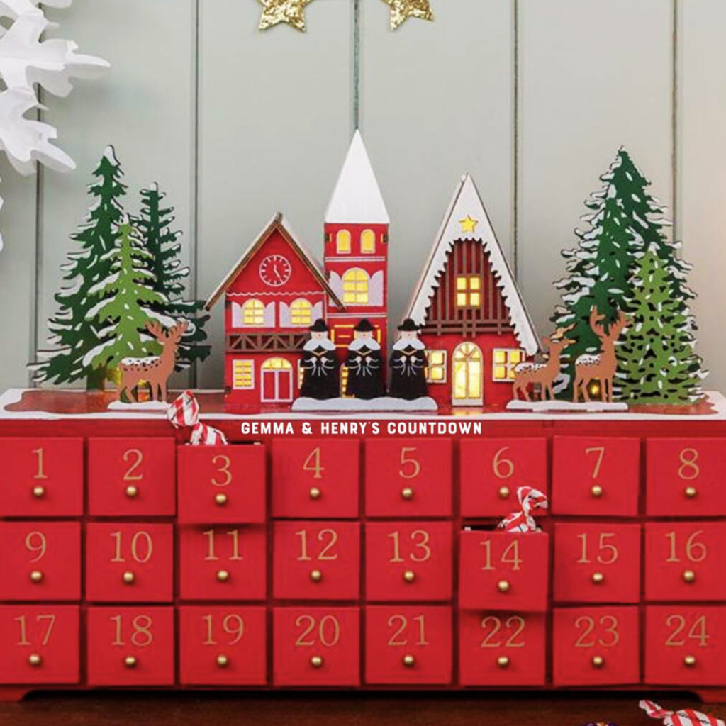 Personalised Red Wooden Advent Calendar With LED Lights