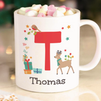 Personalised Initial Reindeer Christmas Mug
