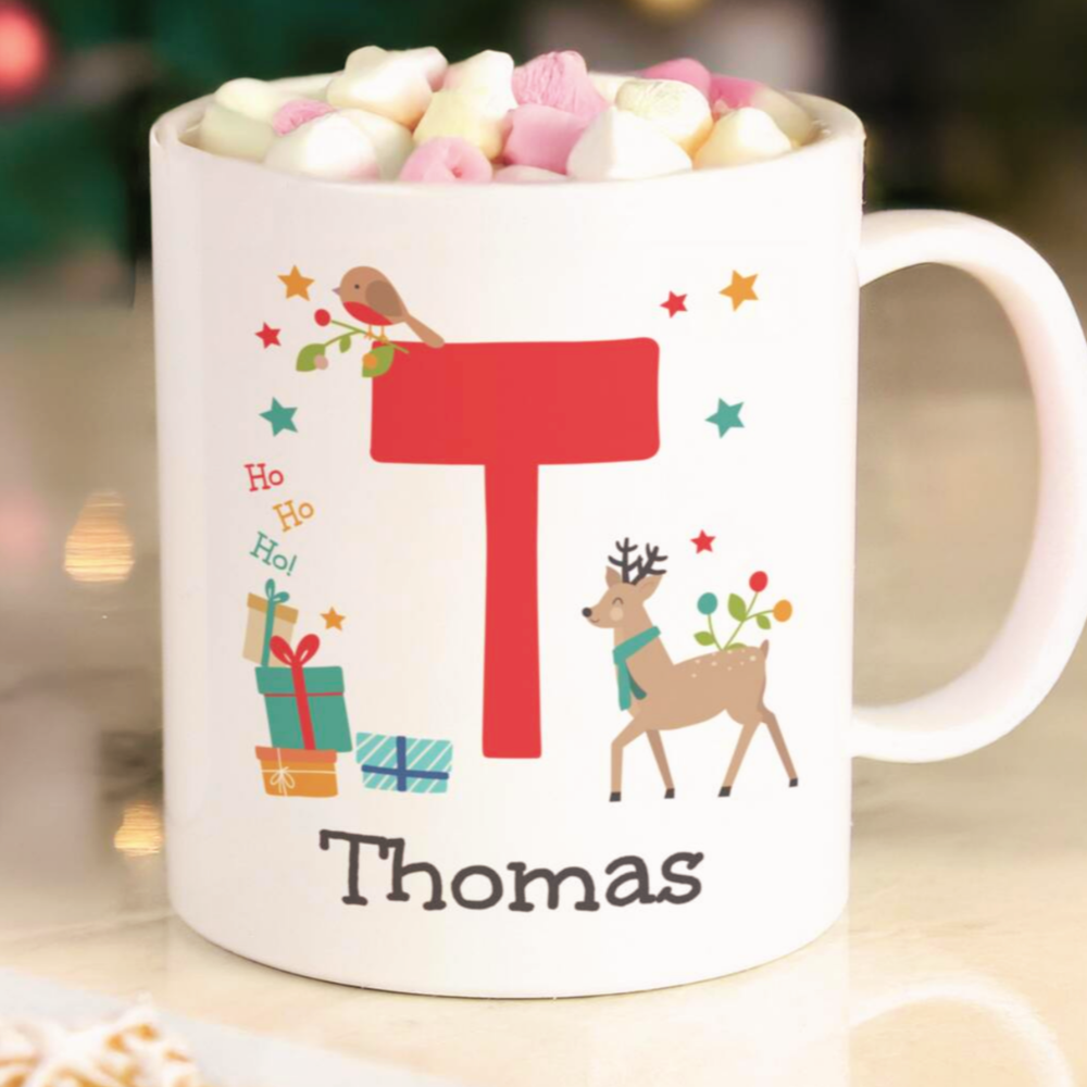 Personalised Initial Reindeer Christmas Mug
