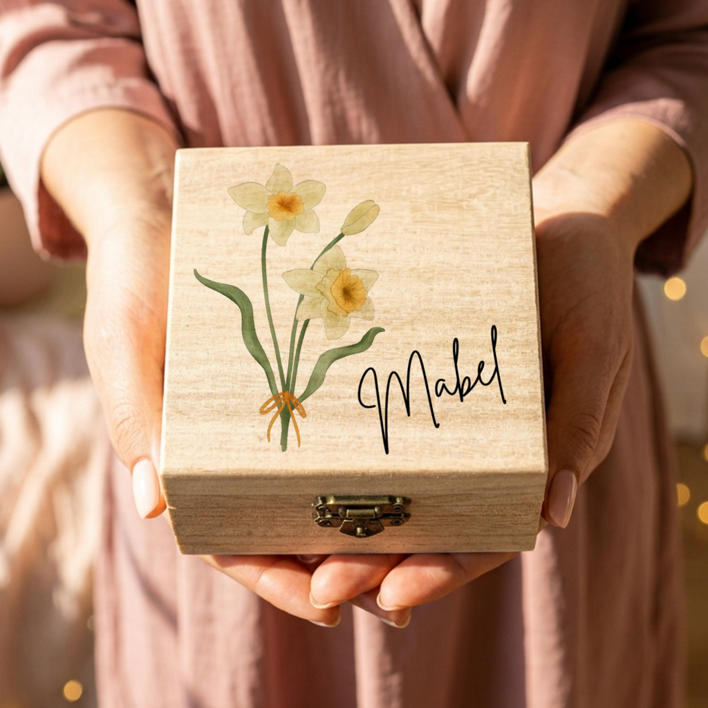 Personalised Birth Flower Wooden Jewellery Box