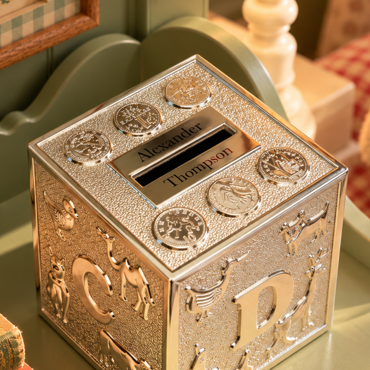 Personalised Silver Plated ABC Baby Money Box