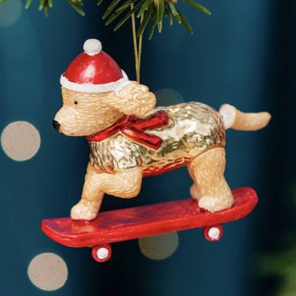 Skateboarding Cockapoo Christmas Bauble