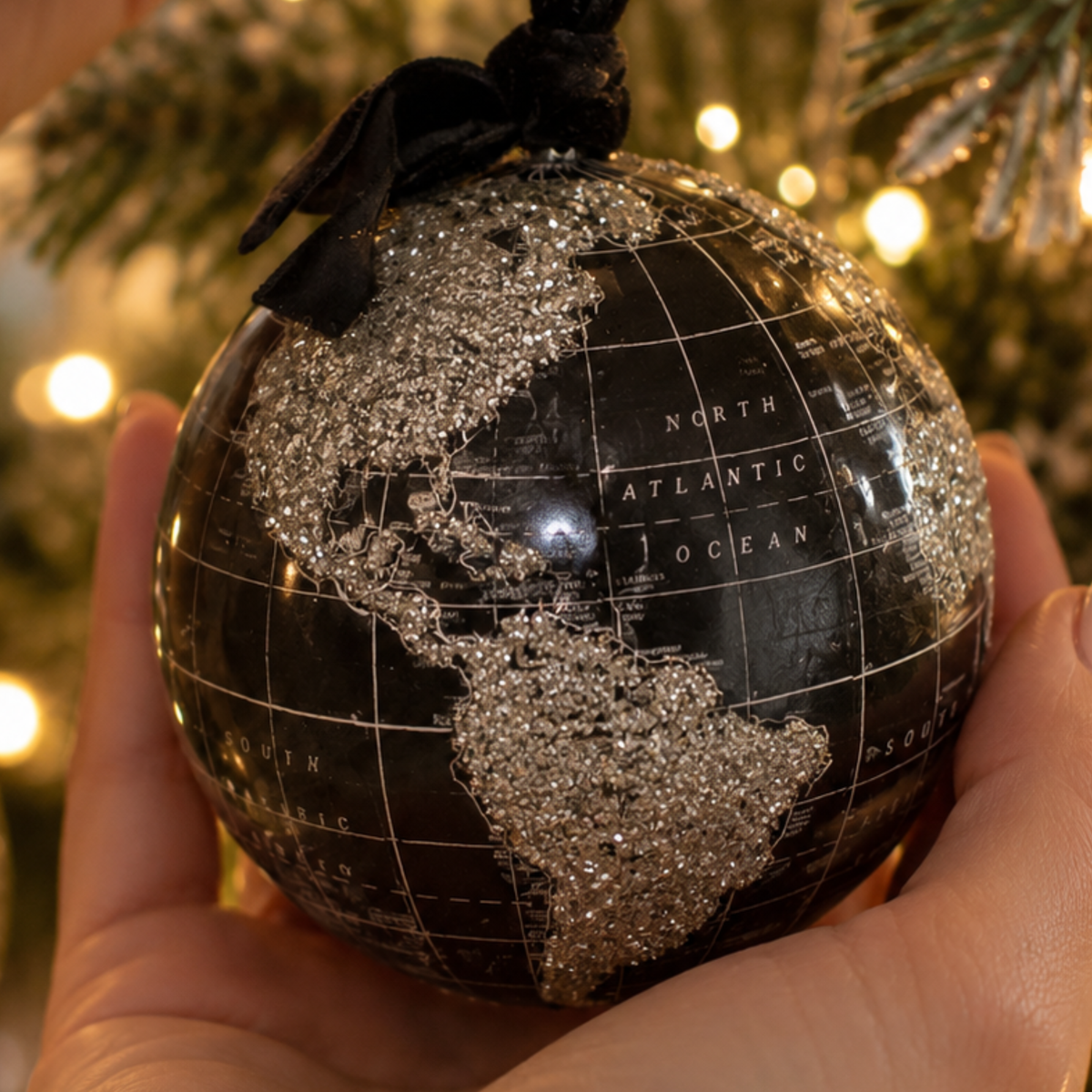 Black and Silver Globe Christmas Bauble
