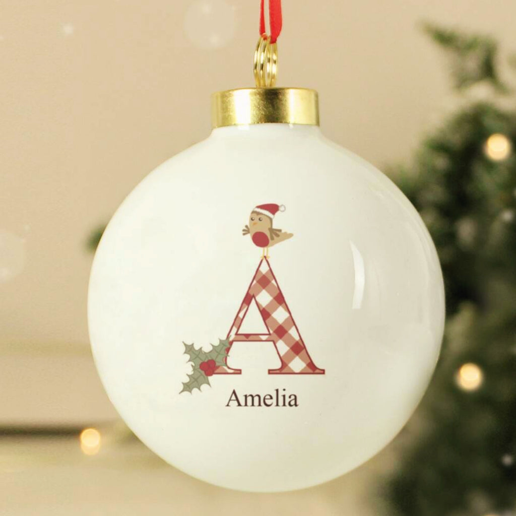 Personalised Initial Little Robin Bauble