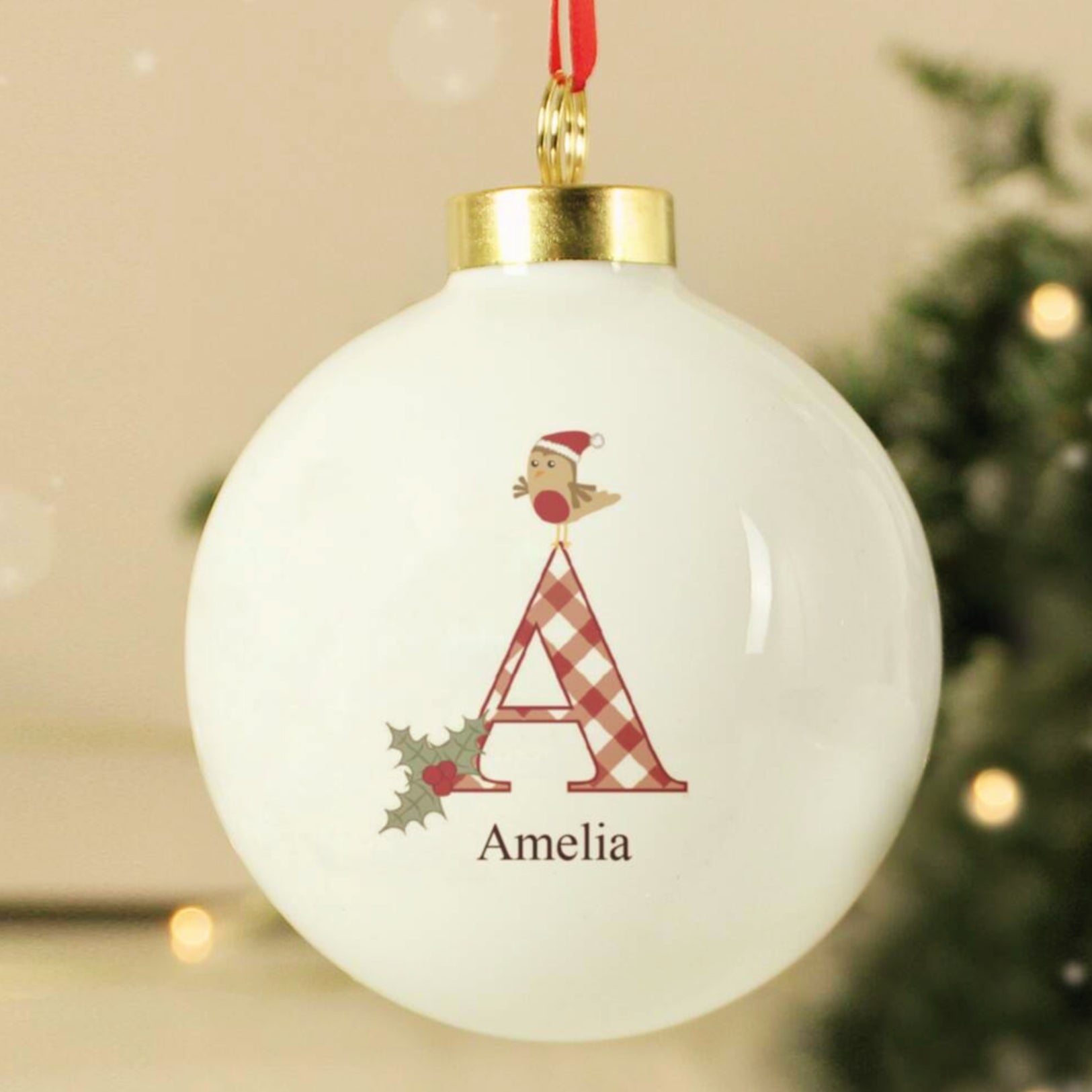 Personalised Initial Little Robin Bauble
