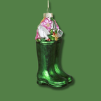 Green Wellington Boots Glass Christmas Bauble